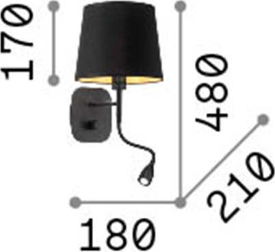 Applique-Industrial-Minimal-Nordik-Metallo-Nero-2-Luci-E14-1,5W-K-Luce