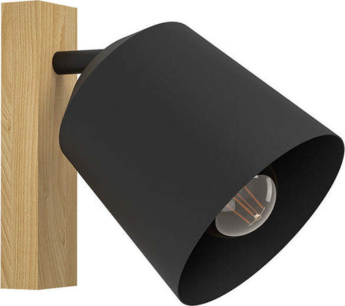 Applique-Industrial-Pappagallo-1-Luce-Legno-Marrone-E-Nero