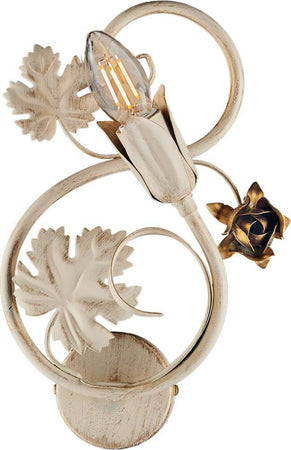Applique-Iris-1-Luce-Arte-Povera-Con-Foglie-In-Ferro-Avorio-E-Oro