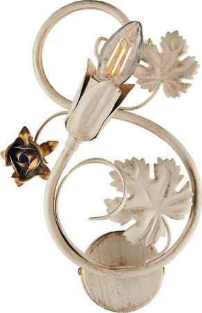 Applique-Iris-1-Luce-Arte-Povera-Con-Foglie-In-Ferro-Avorio-E-Oro