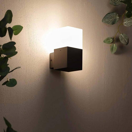 Applique Lampada Da Parete Muro Interno Esterno Portalampada E27 Ip44 Cubo Nero
