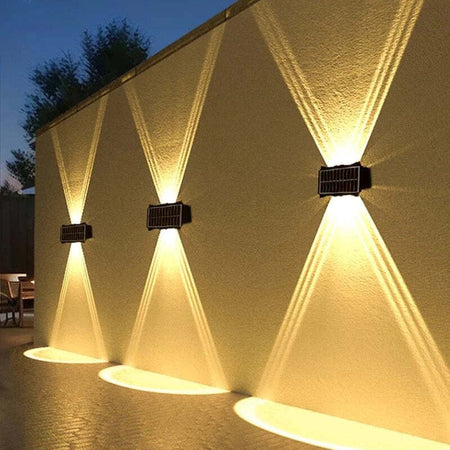 APPLIQUE-LAMPADA-SOLARE-8/10/12-LED-MURO-PARETE-IP65-BIDIREZIONALE-SWITCH-luce-calda-e-fredda