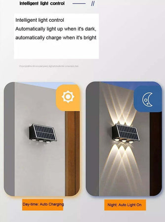 APPLIQUE-LAMPADA-SOLARE-8/10/12-LED-MURO-PARETE-IP65-BIDIREZIONALE-SWITCH-luce-calda-e-fredda