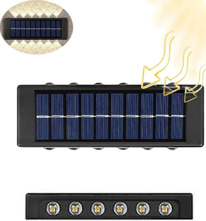 APPLIQUE-LAMPADA-SOLARE-8/10/12-LED-MURO-PARETE-IP65-BIDIREZIONALE-SWITCH-luce-calda-e-fredda