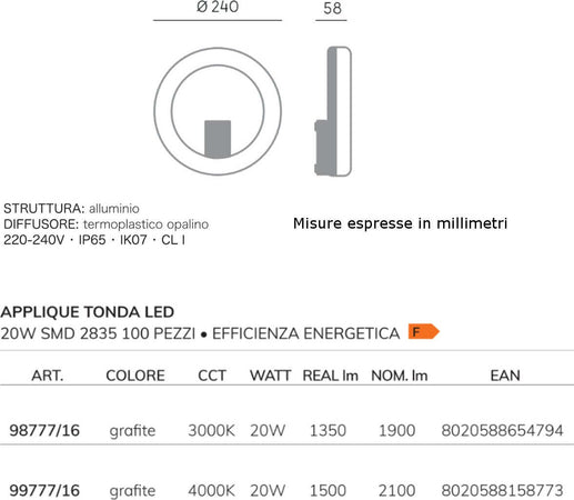 Applique-Led-esterno-moderna-Sovil-OMEGA-98777-GRIGIO-LED-alluminio-lampada-parete