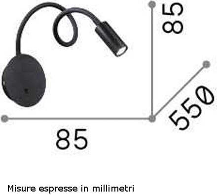 Applique-led-Ideal-Lux-FOCUS-2AP-203188-metallo-gomma-lampada-parete-orientabile