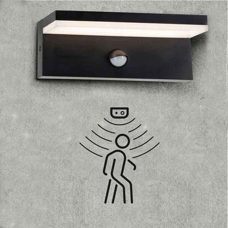 Applique Led Luce Calda 10w Lampada Con Sensore Rileva Movimento Ir Nero Ip54