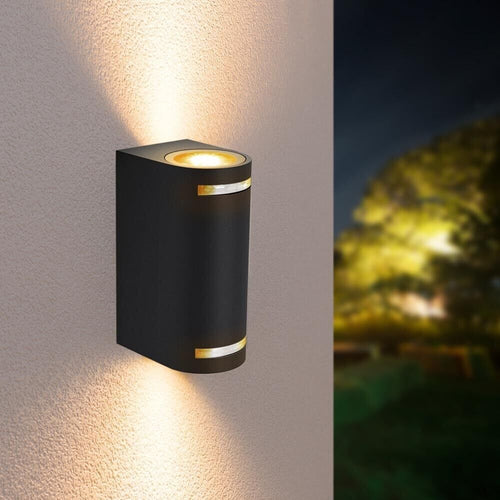Applique Led Luce Naturale Lampada Da Parete Muro 2 X Faretto 8 W Gu10 Ip54 Nero Kovalmax