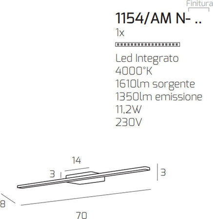 Applique-metallo-Top-Light-LINE-1154-AM-LED-metallo-lampada-parete