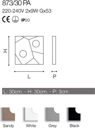 Applique-moderna-Cattaneo-STREET-873-30PA-LED-9W-GX53-2-luci-lampada-parete-soffitto-metallo-quadrata-interno