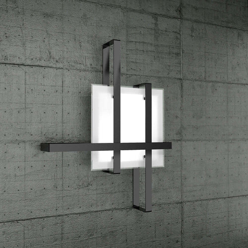 Applique-Moderna-Cross-Metallo-Nero-Vetro-2-Luci-E27-53Cm