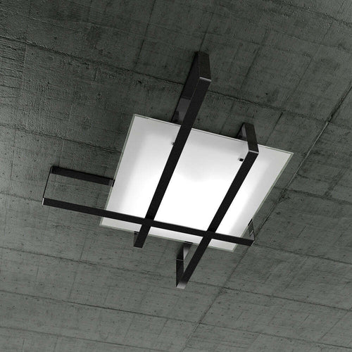 Applique-Moderna-Cross-Metallo-Nero-Vetro-4-Luci-E27-74Cm