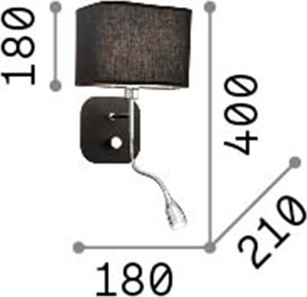 Applique-Moderna-Holiday-Metallo-Nero-2-Luci-E14+-Led-1,5W-3000K-Luce-Calda