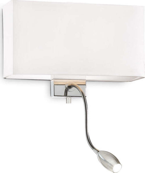 Applique-Moderna-Hotel-Metallo-Bianco-E-Cromo-2-Luci-E27+Led-1,5W