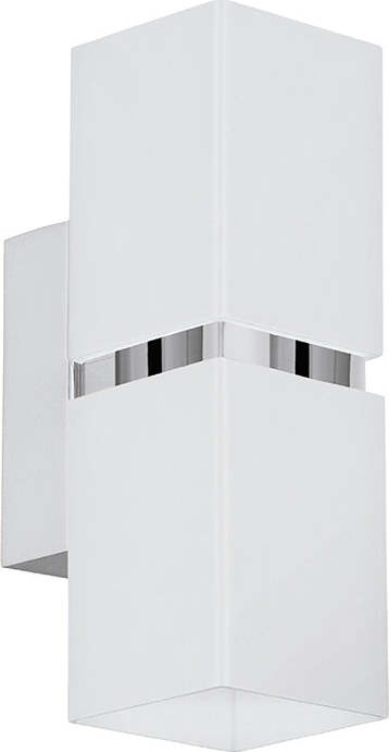 Applique-Moderna-Passa-2-Luci-Acciaio-Cromo-E-Bianco-Diffusori-Quadrati