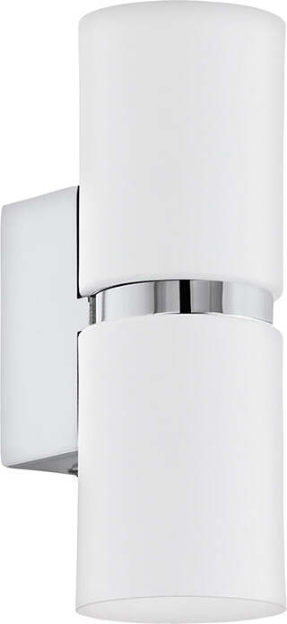 Applique-Moderna-Passa-2-Luci-Acciaio-Cromo-E-Bianco-Diffusori-Tondi
