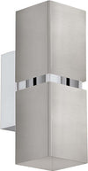 Applique-Moderna-Passa-2-Luci-Acciaio-Grigio-E-Cromo-Opaco-Diffusori-Quadrati