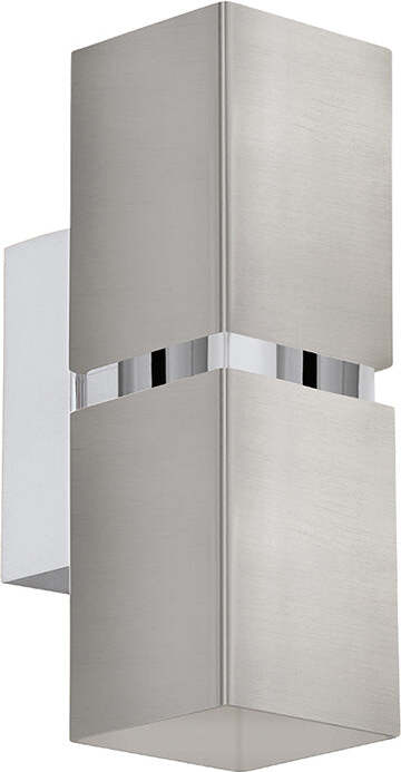 Applique-Moderna-Passa-2-Luci-Acciaio-Grigio-E-Cromo-Opaco-Diffusori-Quadrati