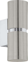 Applique-Moderna-Passa-2-Luci-Acciaio-Grigio-E-Cromo-Opaco-Diffusori-Tondi