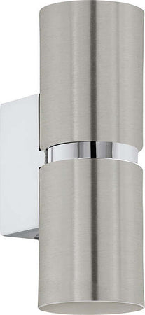 Applique-Moderna-Passa-2-Luci-Acciaio-Grigio-E-Cromo-Opaco-Diffusori-Tondi