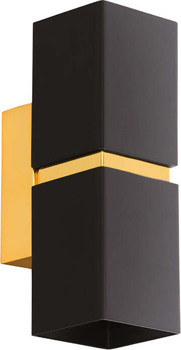 Applique-Moderna-Passa-2-Luci-Acciaio-Nero-E-Oro-Diffusori-Quadrati