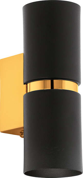 Applique-Moderna-Passa-2-Luci-Acciaio-Nero-E-Oro-Diffusori-Tondi