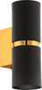 Applique-Moderna-Passa-2-Luci-Acciaio-Nero-E-Oro-Diffusori-Tondi