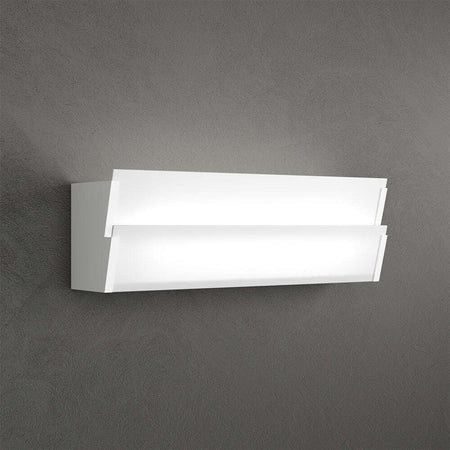 Applique-Moderna-Roof-Metallo-Bianco-Diffusore-Vetro-Extrachiaro-2-Luci-E27