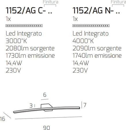 Applique-moderna-Top-Light-CURVED-1152-AG-BI-LED-metallo-lampada-parete