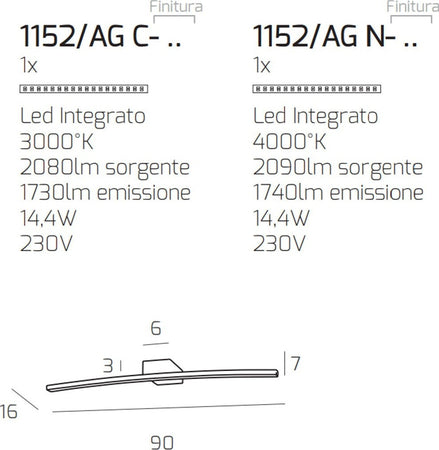 Applique-moderna-Top-Light-CURVED-1152-AG-CR-LED-metallo-lampada-parete