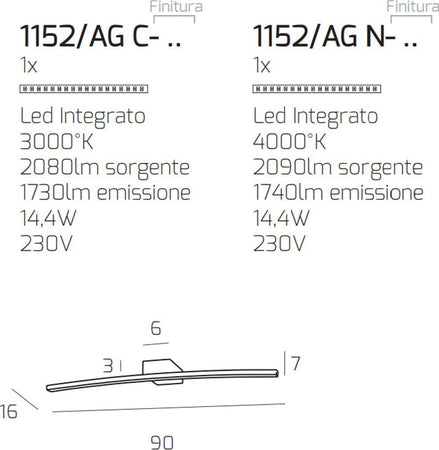 Applique-moderna-Top-Light-CURVED-1152-AG-CR-LED-metallo-lampada-parete