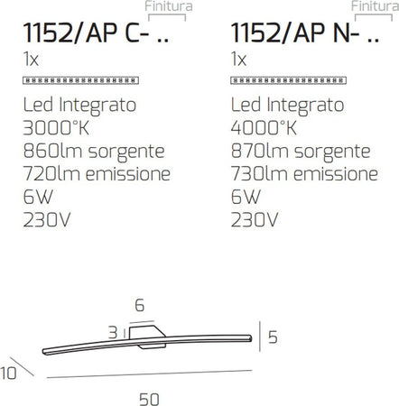 Applique-moderna-Top-light-CURVED-1152-AP-CR-LED-metallo-lampada-parete