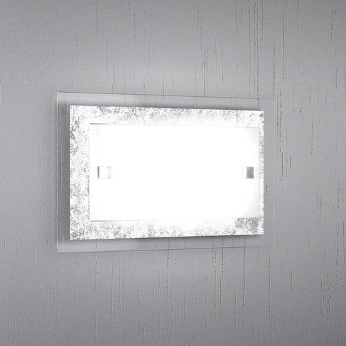 Applique-Moderna-Tray-Metallo-Bianco-Vetro-Foglia-Argento-1-Luce-E27