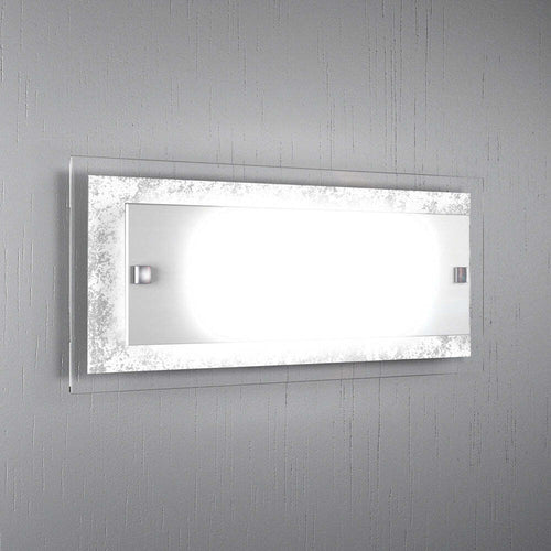 Applique-Moderna-Tray-Metallo-Bianco-Vetro-Foglia-Argento-2-Luci-E27