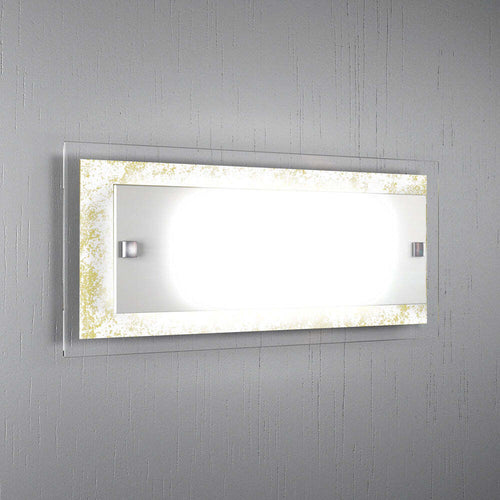 Applique-Moderna-Tray-Metallo-Bianco-Vetro-Foglia-Oro-2-Luci-E27