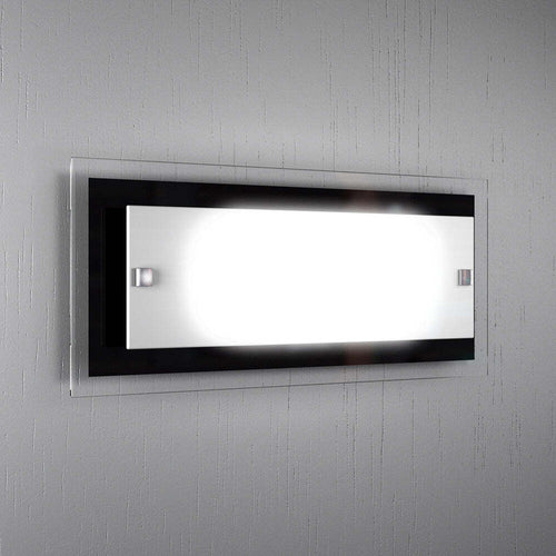 Applique-Moderna-Tray-Metallo-Bianco-Vetro-Nero-2-Luci-E27