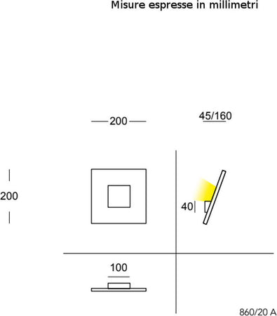 Applique-moderno-Cattaneo-illuminazione-SQUARE-860-20A-LED-24W-2400LM-3000°K-lampada-parete-dimmerabile-basculante-interni