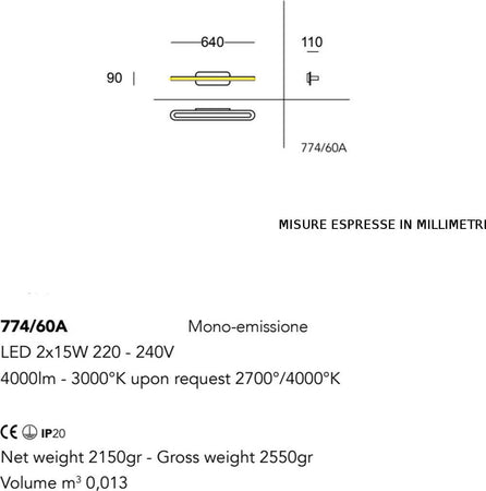 Applique-moderno-Cattaneo-illuminazione-TRATTO-774-60A-30W-LED-lampada-parete-monoemissione-specchio-quadro-4000LM-3000°K-IP20