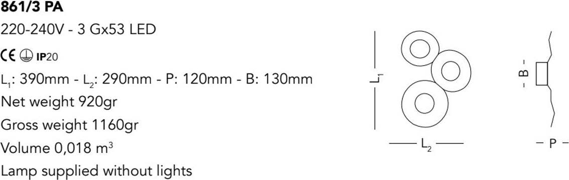 Applique-moderno-Cattaneo-MICKEY-861-3PA-LED-GX53-9W-lampada-parete-soffitto-metallo-verniciato-interno