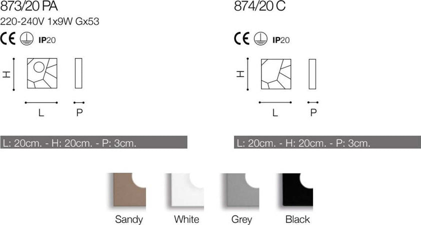 Applique-moderno-Cattaneo-STREET-SYSTEM-3-ELEMENTI-874/20C-873/20PA-LED-9W-GX53-lampada-parete-soffitto-metallo-componibile