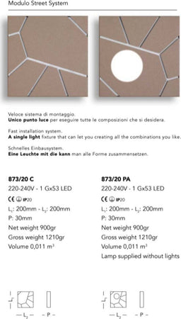 Applique-moderno-Cattaneo-STREET-SYSTEM-3-ELEMENTI-874/20C-873/20PA-LED-9W-GX53-lampada-parete-soffitto-metallo-componibile