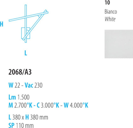 Applique-moderno-Fratelli-Braga-DIGIT-2068-A3-LED-metallo-lampada-parete