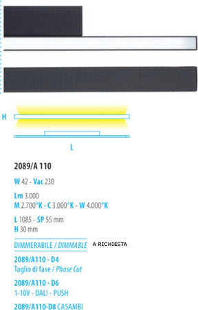 Applique-moderno-Fratelli-Braga-ELLE-2089-A110-LED-metallo-lampada-parete-biemissione