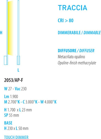 Applique-moderno-Fratelli-Braga-TRACCIA-2053-AP-F-LED-touch-dimmer-metallo-lampada-parete