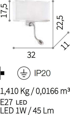Applique-moderno-Ideal-Lux-HOTEL-AP2-215709-035956-E27-LED-metallo-tessuto-lampada-parete