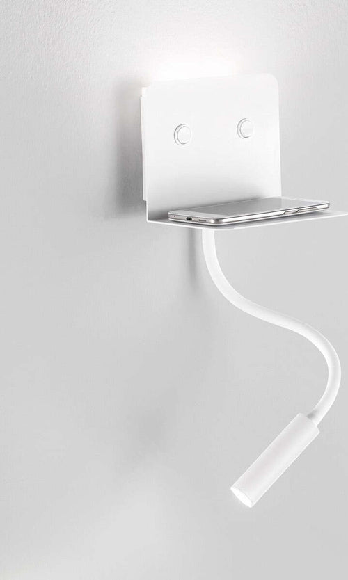 Applique-moderno-Perenz-LEVEL-6636-LED-USB-9W-456LM-3000°K-lampada-parete-bianco-nero-braccio-flessibile-IP20