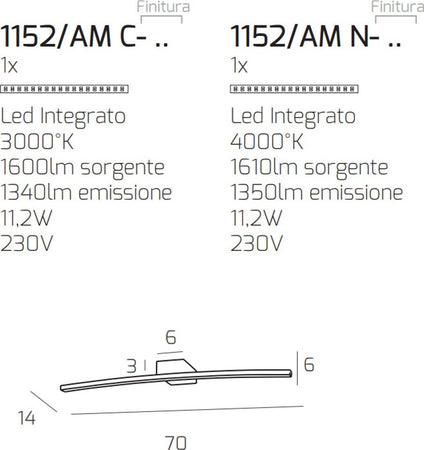 Applique-moderno-Top-Light-CURVED-1152-AM-BI-LED-metallo-lampada-parete