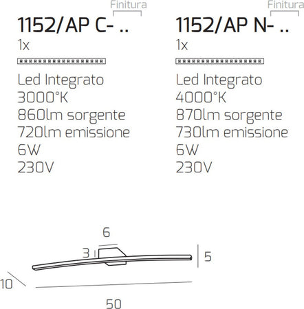 Applique-moderno-Top-Light-CURVED-1152-AP-BI-LED-metallo-lampada-parete