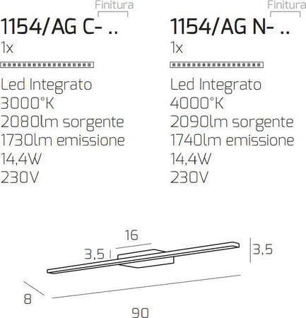 Applique-moderno-Top-Light-LINE-1154-AG-CR-LED-metallo-lampada-parete
