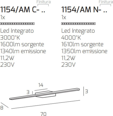 Applique-moderno-Top-Light-LINE-1154-AM-BI-LED-metallo-lampada-parete
